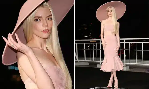 Anya Taylor-Joy Shines in Peach Crop Top, Skirt at Mario Galaxy Event