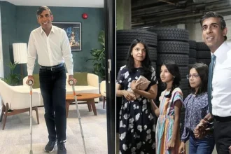 Rishi Sunak on Crutches After Skiing Injury Showing Off to Daughters