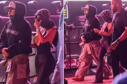 Kim Kardashian Links Arms with Lewis Hamilton at Bieber Coachella Set