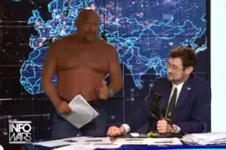 Shirtless Alex Jones Rages at Onion’s InfoWars Satire Takeover