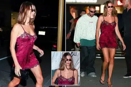 Hailey Bieber Dazzles in Red Slip Dress on NYC Dinner Date