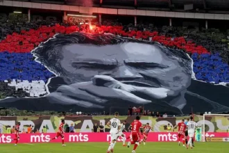 Red Star Belgrade Fans Display Ratko Mladic Tifo Before Derby