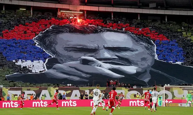 Red Star Belgrade Fans Display Ratko Mladic Tifo Before Derby Red Star Belgrade Fans Display Ratko Mladic Tifo Before Derby